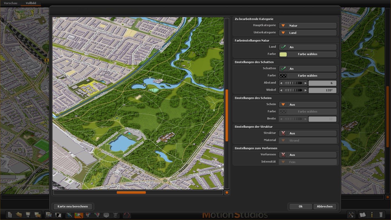 Bearbeitung von Naturfl&auml;chen im Karteneditor von Vasco StreetMaps 15